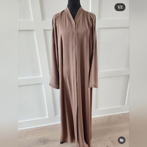 Taupe Abaya with Gold Beaded Accents